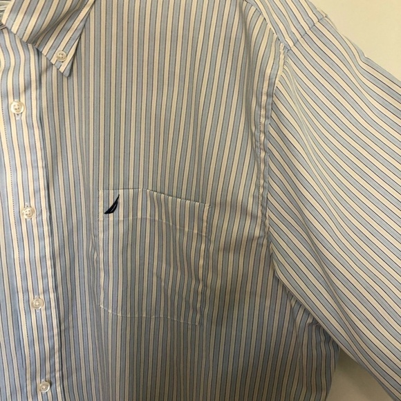 Nautica Short Sleeve Button Up Shirt Blue Yellow Stripes New XXL - Picture 3 of 7